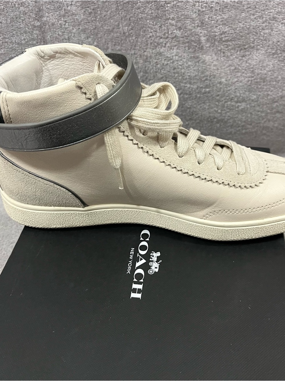 Coach Q9125 C213 Chalk White Leather Suede High Top Sneakers Shoes size 9.5 - Picture 7 of 11